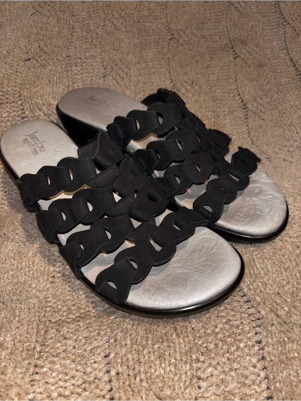 Jambu Romance Black Suede Woven Sport Wedge Design Sandals 9.5M